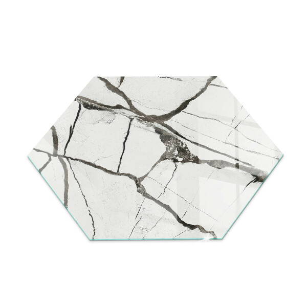 Glass hearth for log burner hexagonal Marble veins in an elegant style