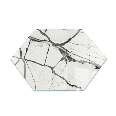 Glass hearth for log burner hexagonal Marble veins in an elegant style
