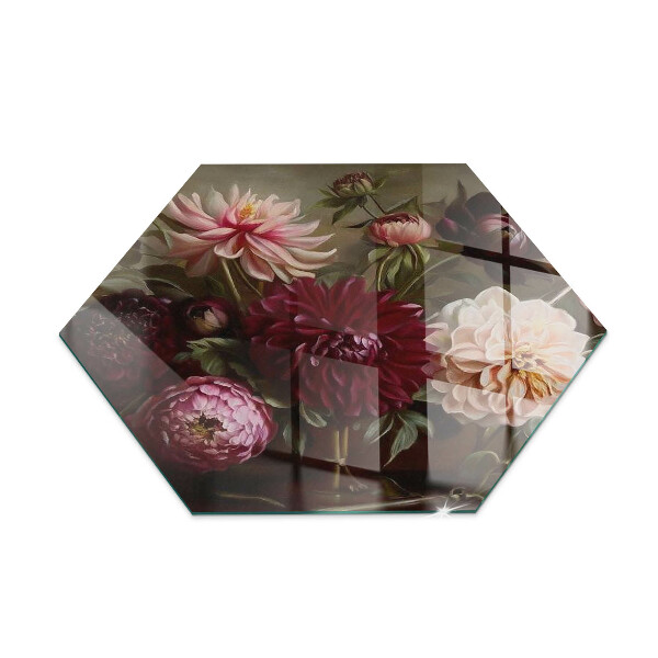Glass hearth pad hexagonal Floral detail in full bloom