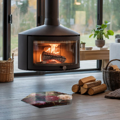 Glass hearth pad hexagonal Floral detail in full bloom