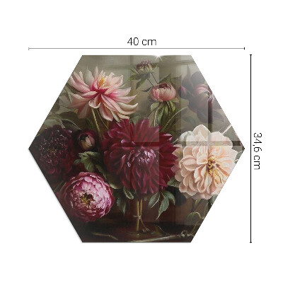 Glass hearth pad hexagonal Floral detail in full bloom