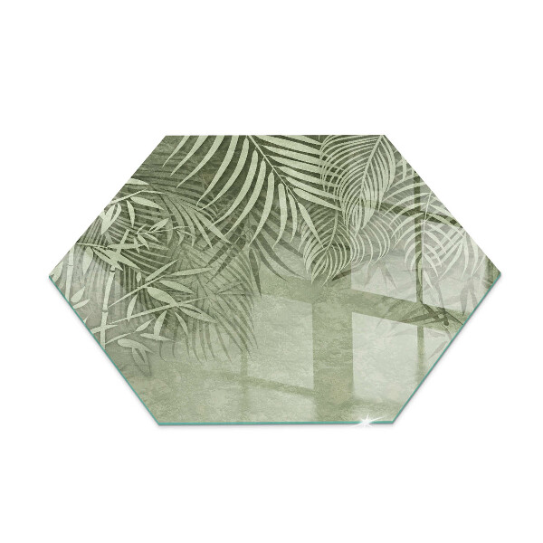 Glass hearth plate hexagonal Tropical leaves on the background