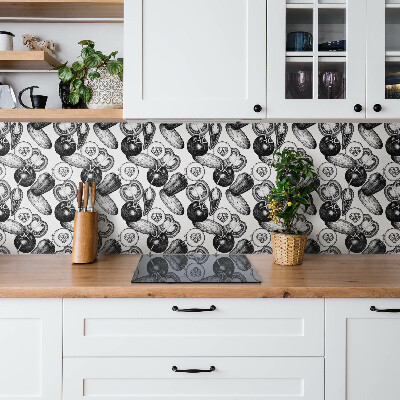 Bathroom wall panel Black and white vegetables