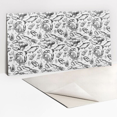 Bathroom wall panel Seafood in black and white