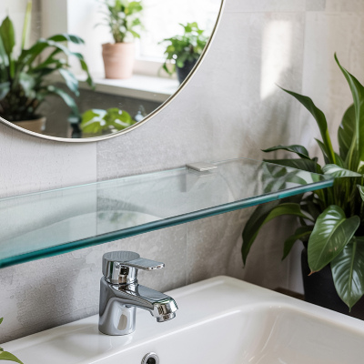 Bathroom mirror wall shelf transparent