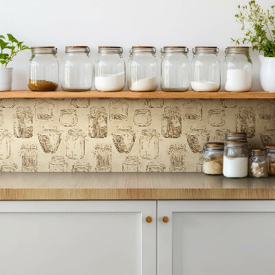 Self adhesive vinyl floor tiles Jars on a brown background