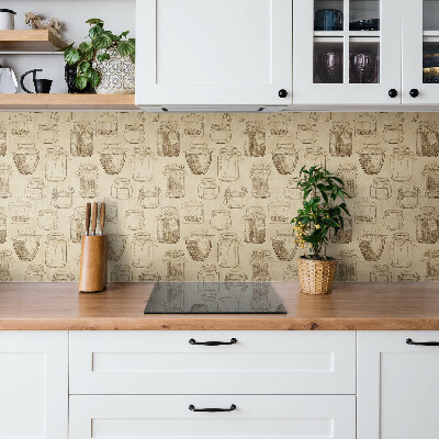 Self adhesive vinyl floor tiles Jars on a brown background