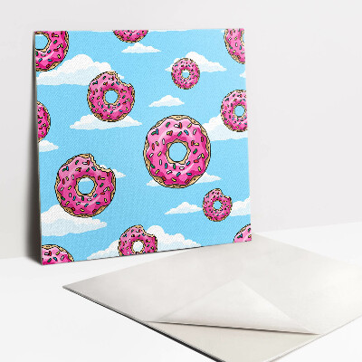 Self adhesive vinyl floor tiles Pink donuts in the clouds