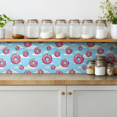 Self adhesive vinyl floor tiles Pink donuts in the clouds