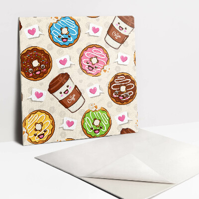 Self adhesive vinyl floor tiles Cartoon donuts and coffee