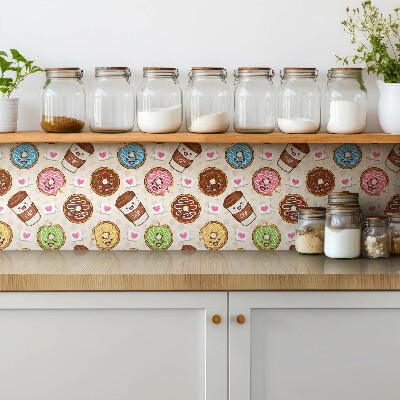 Self adhesive vinyl floor tiles Cartoon donuts and coffee