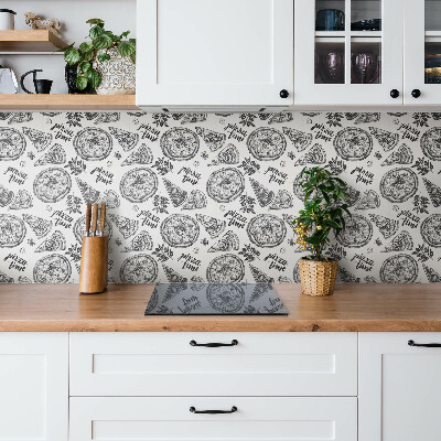 Self adhesive vinyl tiles Black and white pizza motifs