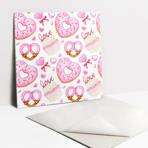 Self adhesive vinyl tiles Pink donuts and pretzels