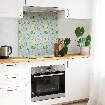 Vinyl tiles wall Kettle and colorful cups