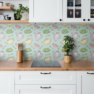 Vinyl tiles wall Kettle and colorful cups