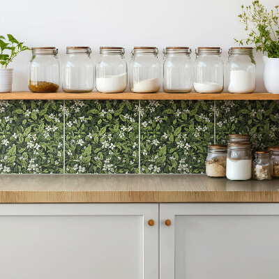 Vinyl tiles wall White flowers and leaves