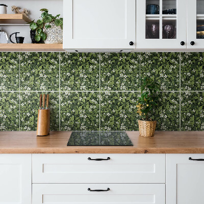 Vinyl tiles wall White flowers and leaves