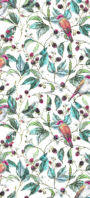 Roller blind for large window Blue leaves and colorful birds