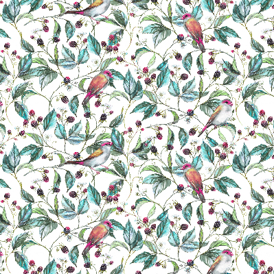 Roller blind for large window Blue leaves and colorful birds