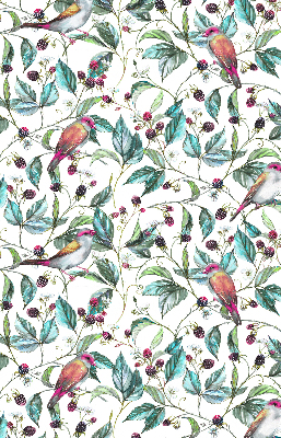 Roller blind for large window Blue leaves and colorful birds