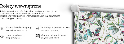 Roller blind for large window Blue leaves and colorful birds