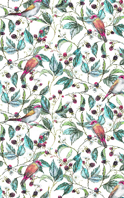 Roller blind for large window Blue leaves and colorful birds