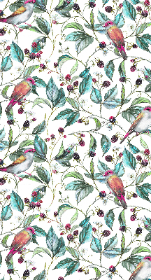 Roller blind for large window Blue leaves and colorful birds