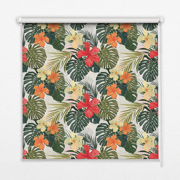 Roller blind for large window Tropical flowers and leaves