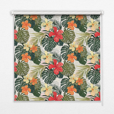 Roller blind for large window Tropical flowers and leaves