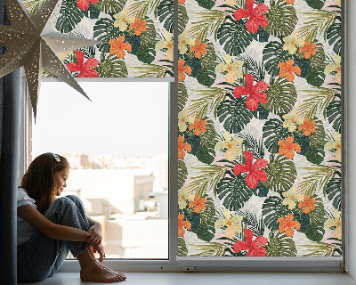 Roller blind for large window Tropical flowers and leaves