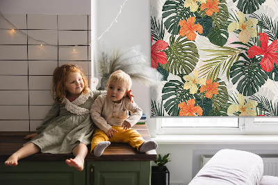 Roller blind for large window Tropical flowers and leaves