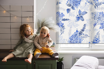 Modern roller blind Blue flowers