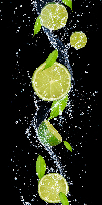 Fabric roller blind Lime falling in water