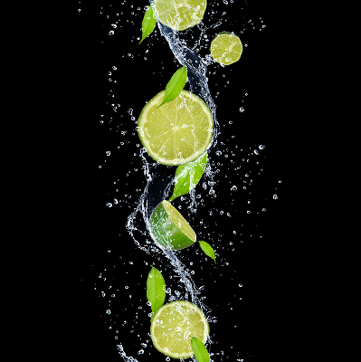 Fabric roller blind Lime falling in water