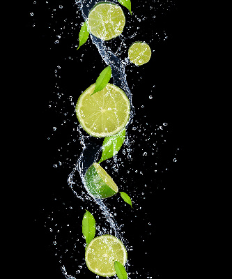 Fabric roller blind Lime falling in water