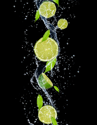 Fabric roller blind Lime falling in water