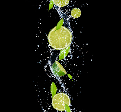 Fabric roller blind Lime falling in water