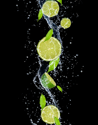 Fabric roller blind Lime falling in water