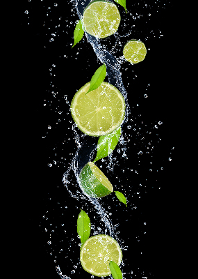 Fabric roller blind Lime falling in water