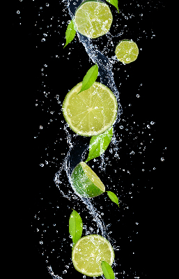 Fabric roller blind Lime falling in water