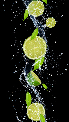 Fabric roller blind Lime falling in water
