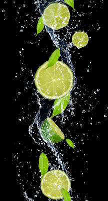 Fabric roller blind Lime falling in water