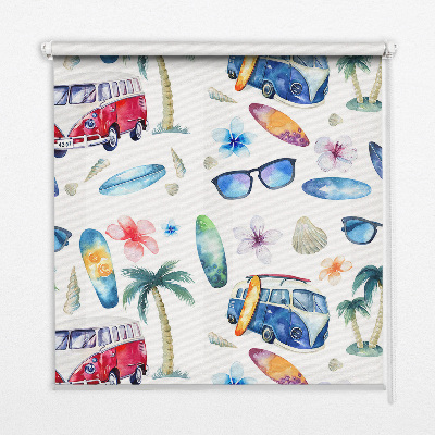 Roller blind for large window Hawaii cars and palm trees