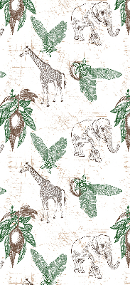 Fabric roller blind Giraffes, elephants and leaves
