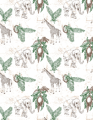 Fabric roller blind Giraffes, elephants and leaves