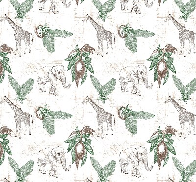 Fabric roller blind Giraffes, elephants and leaves