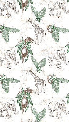 Fabric roller blind Giraffes, elephants and leaves