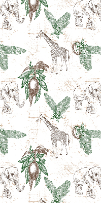 Fabric roller blind Giraffes, elephants and leaves