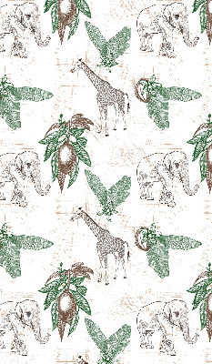 Fabric roller blind Giraffes, elephants and leaves