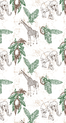 Fabric roller blind Giraffes, elephants and leaves